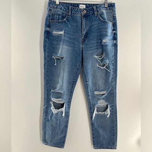 SPECIAL A DISTRESSED RELAXED DENIM MEDIU MED-RISE WASH JEANS SIZE 7 - Picture 10 of 16